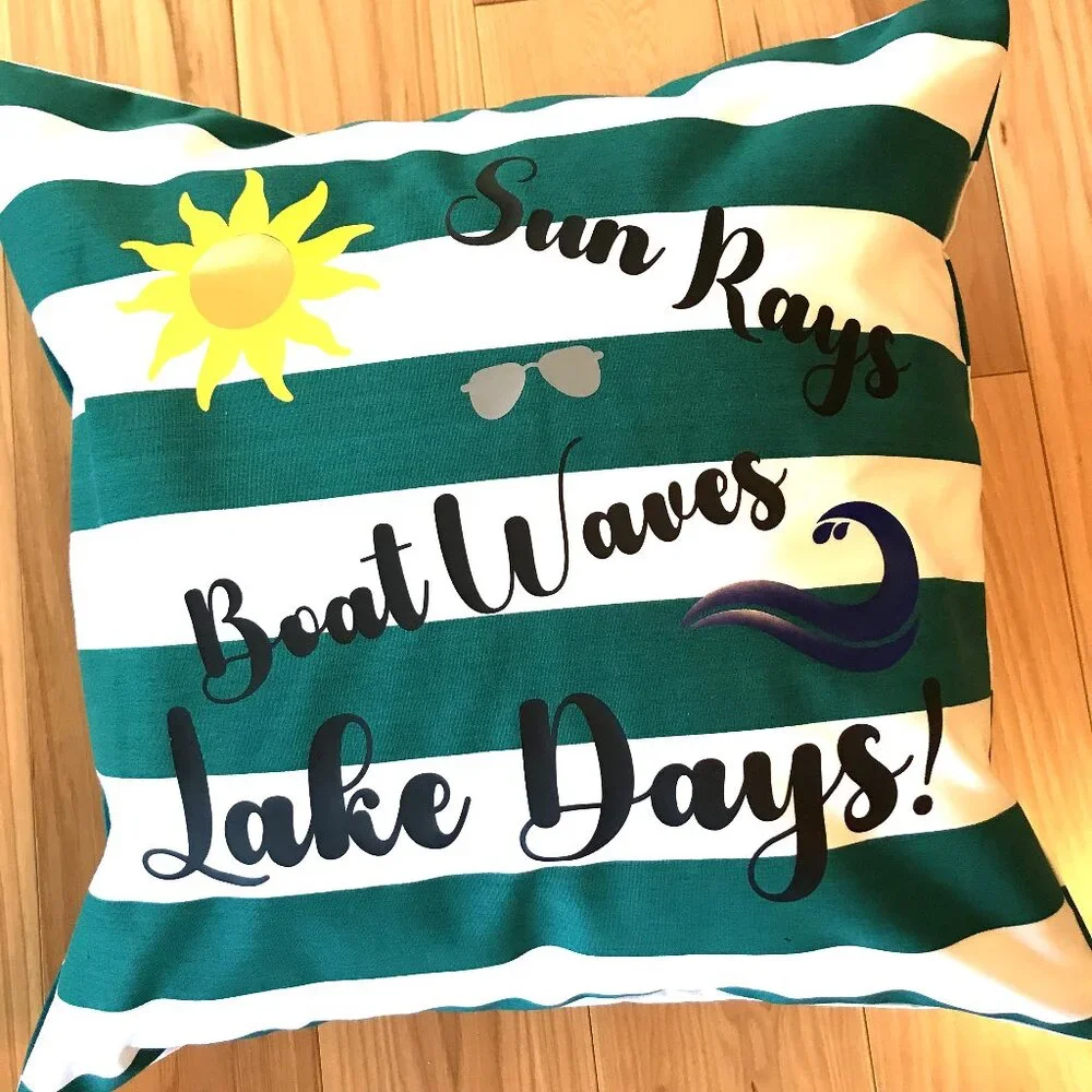 Summer Lake House Pillow Cover, 18 x 18, Boating Theme Cabin Decor